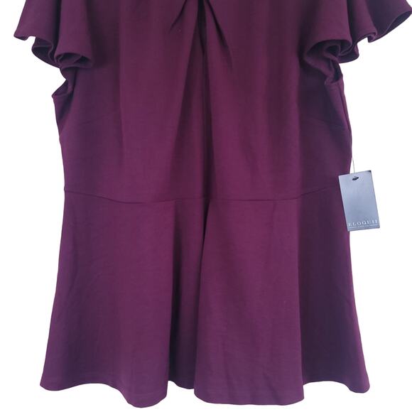 Eloquii Pleated Neckline Flutter Sleeve Peplum Top in Ruby Dusk Plum Size 18 NWT - Picture 6 of 8